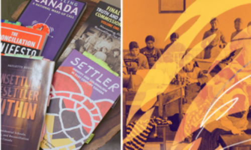 Reconciliation text books and residential school image