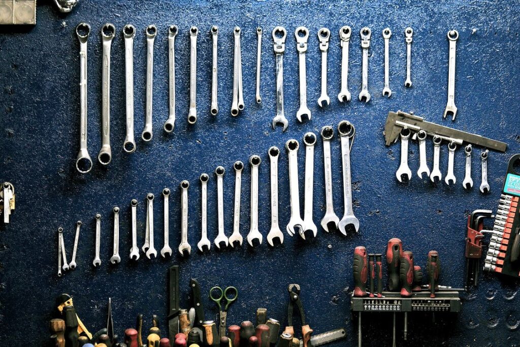 Tools lined up in a workshop